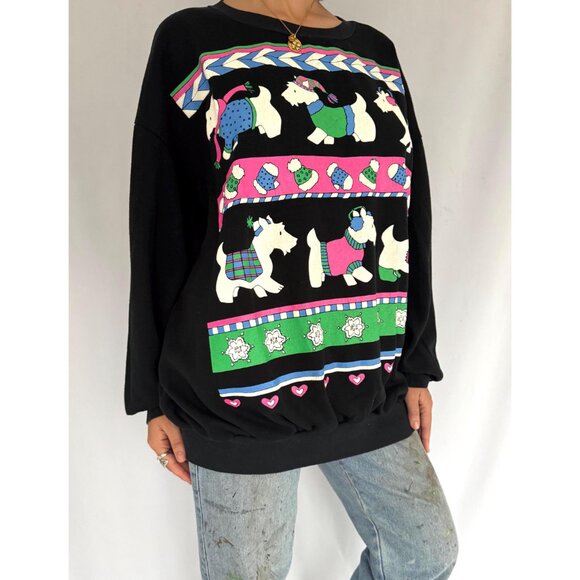 80s vintage dog animal winter holiday graphic pullover sweater extra large 3XL - Picture 7 of 9